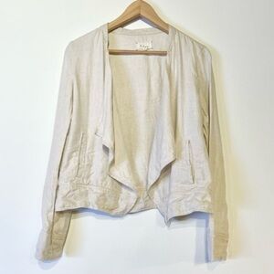 Lou and Grey 100% linen Jacket Open Face waterfall sweater Natural tan Flax S